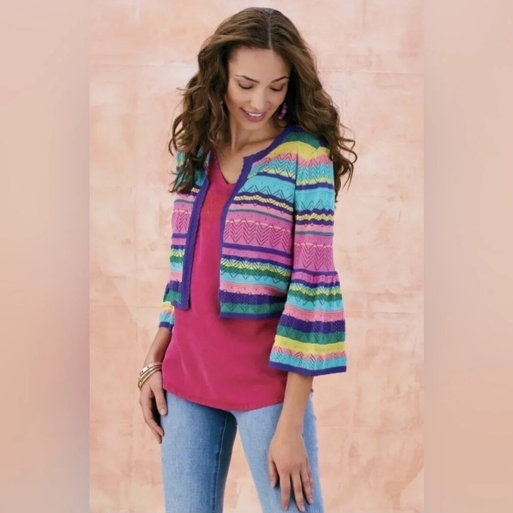 Soft Surroundings Size Small Monteverde Stripe Cardigan Sweater NEW!